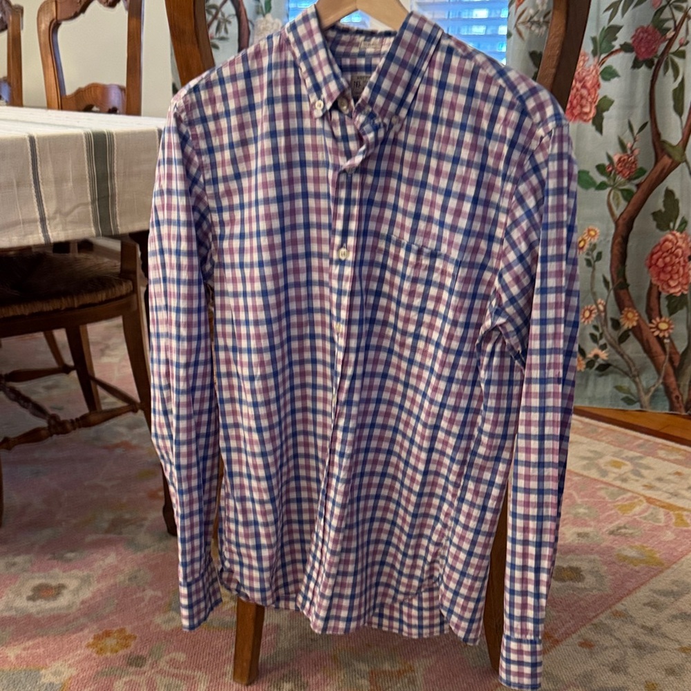 J. Crew Men's Slim Fit Blue and Purple Checkered Shirt